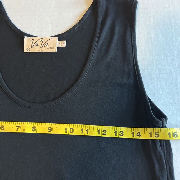 VaVa by Joy Han USA Top Women’s M Black Tank Lace Crochet Trim Beige Fringe Chic - Picture 7 of 8